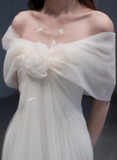 Elegant White One Shoulder Simple A-Line Tulle Wedding Dress HZ1022