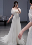 Elegant White One Shoulder Simple A-Line Tulle Wedding Dress HZ1022