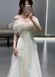 Elegant White One Shoulder Simple A-Line Tulle Wedding Dress HZ1022