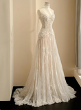 Flowing Lace Sweetheart Neckline A-Line Tulle Wedding Dress HZ1022