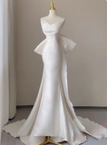 French Simple Strapless Satin Bow Mermaid Wedding Dress HZ1022