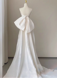 French Simple Strapless Satin Bow Mermaid Wedding Dress HZ1022