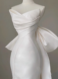 French Simple Strapless Satin Bow Mermaid Wedding Dress HZ1022
