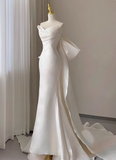 French Simple Strapless Satin Bow Mermaid Wedding Dress HZ1022