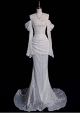 Sparkling Mermaid Off-the-shoulder Long-sleeved Wedding Dress HZ1022