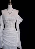 Sparkling Mermaid Off-the-shoulder Long-sleeved Wedding Dress HZ1022