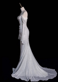 Sparkling Mermaid Off-the-shoulder Long-sleeved Wedding Dress HZ1022