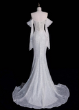 Sparkling Mermaid Off-the-shoulder Long-sleeved Wedding Dress HZ1022