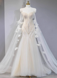 Dreamy White Mermaid Off-the-shoulder Beaded Tulle Wedding Dress HZ1022