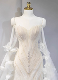 Dreamy White Mermaid Off-the-shoulder Beaded Tulle Wedding Dress HZ1022