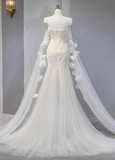 Dreamy White Mermaid Off-the-shoulder Beaded Tulle Wedding Dress HZ1022
