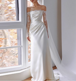 White Elegant One Shoulder Lace Silk Satin Wedding Dress HZ1022