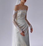 White Elegant One Shoulder Lace Silk Satin Wedding Dress HZ1022