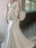 French Elegant White Strapless Chic 3D Flower Mermaid Satin Wedding Dress HZ1022