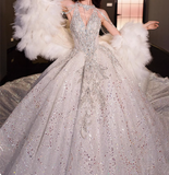 Shining Starry Sky Heavy Industry Halter Neck Princess Tulle Floor-Length Wedding Dress HZ1022