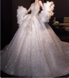 Shining Starry Sky Heavy Industry Halter Neck Princess Tulle Floor-Length Wedding Dress HZ1022