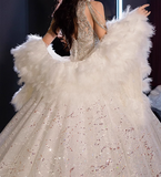 Shining Starry Sky Heavy Industry Halter Neck Princess Tulle Floor-Length Wedding Dress HZ1022