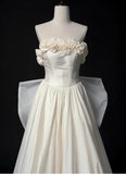 French style tube top 3D flower bow tie back A-line wedding dress HZ1022