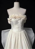French style tube top 3D flower bow tie back A-line wedding dress HZ1022