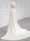 Chic and Elegant White Strapless Satin Lace Mermaid Light Wedding Dress HZ1022