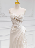 Chic and Elegant White Strapless Satin Lace Mermaid Light Wedding Dress HZ1022