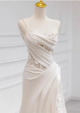 Chic and Elegant White Strapless Satin Lace Mermaid Light Wedding Dress HZ1022