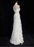 French style white one-shoulder sleeveless floor-length wedding dress HZ1022