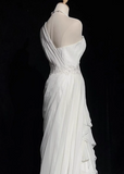 French style white one-shoulder sleeveless floor-length wedding dress HZ1022