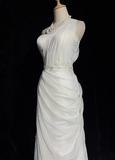 French style white one-shoulder sleeveless floor-length wedding dress HZ1022