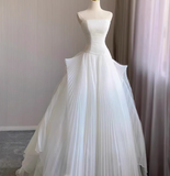 Elegant and simple tube top tulle A-line floor-length wedding dress HZ1022