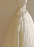 Simple White Strapless Tulle Bowknot A-Line Tea Length Wedding Dress HZ1022
