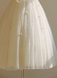 Simple White Strapless Tulle Bowknot A-Line Tea Length Wedding Dress HZ1022