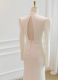 Simple and Elegant Long Sleeve V-Neck Satin Mermaid Floor-Length Wedding Dress HZ1022