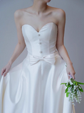 French Strapless Satin Sweetheart Neckline Small Train White Wedding Dress HZ1022