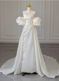 White satin tube top small train simple wedding dress HZ1022