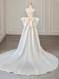 White satin tube top small train simple wedding dress HZ1022