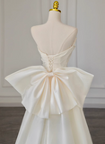 White satin tube top small train simple wedding dress HZ1022