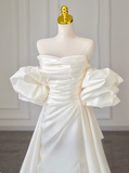 White satin tube top small train simple wedding dress HZ1022