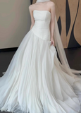 Flowing French Strapless Tulle A-Line Wedding Dress HZ1022