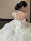 Flowing French Strapless Tulle A-Line Wedding Dress HZ1022