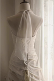 Vintage Satin Halter Neck A-Line Wedding Dress with Small Train HZ1022