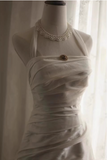 Vintage Satin Halter Neck A-Line Wedding Dress with Small Train HZ1022