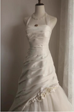 Vintage Satin Halter Neck A-Line Wedding Dress with Small Train HZ1022