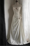 Elegant Satin Vintage Strap Floor-Length 3D Flower Wedding Dress HZ1022
