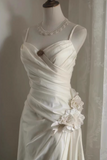 Elegant Satin Vintage Strap Floor-Length 3D Flower Wedding Dress HZ1022