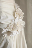 Elegant Satin Vintage Strap Floor-Length 3D Flower Wedding Dress HZ1022