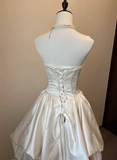 French Strapless Satin Tulle A-Line Wedding Dress with Tie-Back HZ1022