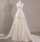 Elegant tube top lace small train mermaid retro wedding dress HZ1022