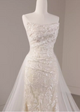 Elegant tube top lace small train mermaid retro wedding dress HZ1022