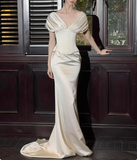 Simple Deep V Neck Satin Waist Bodycon Mermaid Wedding Dress HZ1022